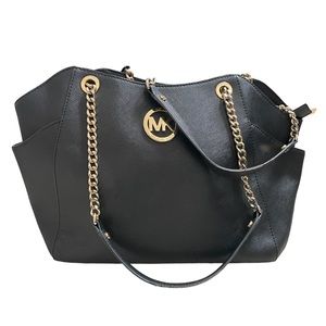 Michael Kors Jet Set MK Signature Shoulder Bag Black Pre-Owned